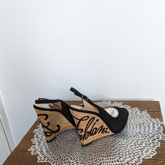 Brand New, Black Suede Wedge Sandals by Giorgio Fabiani, Size US 6 - Picture 5 of 7